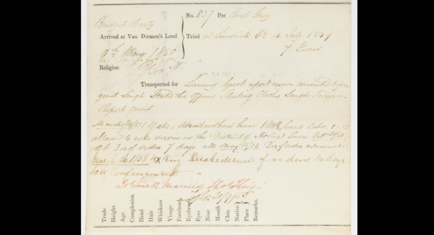 Records of male convicts transported to Van Diemen's Land, 1820-1844, and female convicts, 1844-1852