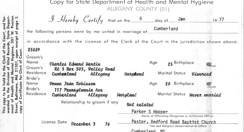 Maryland 1977 Marriage Certificates