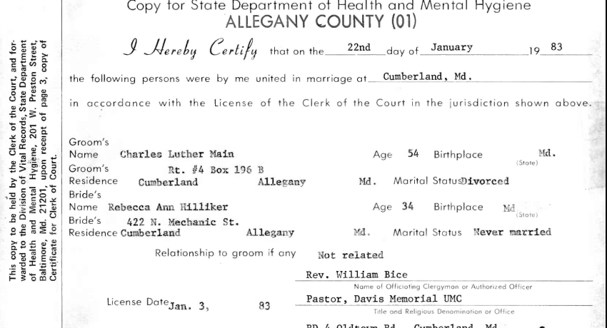 Maryland 1983 Marriage Certificates