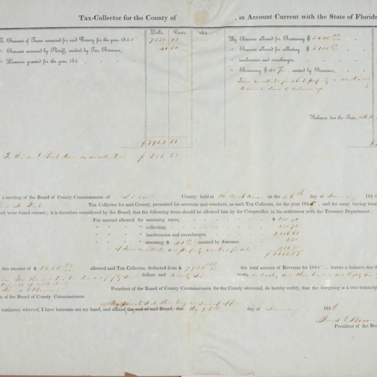 Florida County Tax Rolls, 1845
