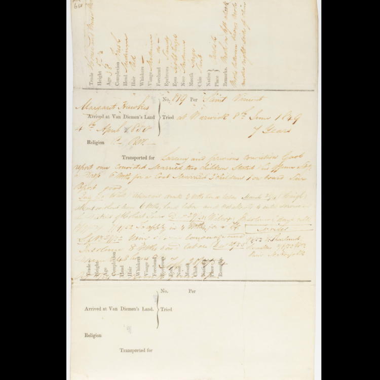 Records of male convicts transported to Van Diemen's Land, 1820-1844, and female convicts, 1844-1852