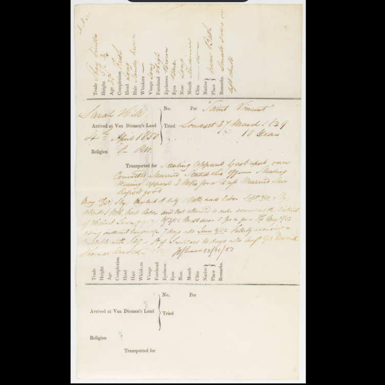 Records of male convicts transported to Van Diemen's Land, 1820-1844, and female convicts, 1844-1852