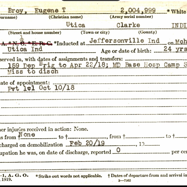 Indiana World War I Service Record Cards